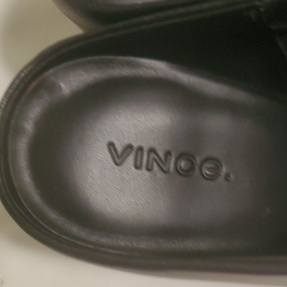 Vince Black Leather Slip-On Loafers Wedge - Picture 9 of 10